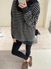 Korean Style 100% Wool Women's Striped Hooded Sweater - Medium-Length, Contrasting Colors, Slimming Winter Sweatshirt
