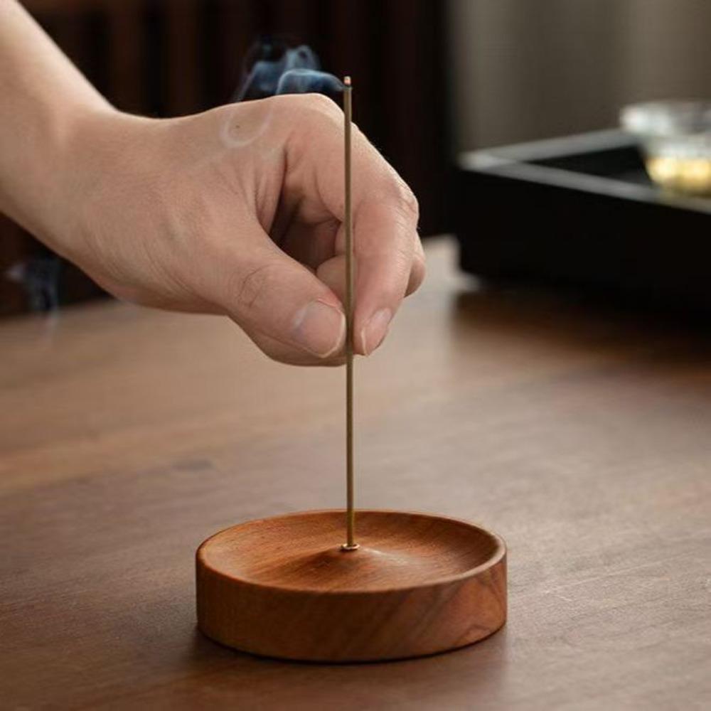1PC Solid Walnut Incense Burner North American Style Wood Handmade Round Tea Ceremony Agarwood Holder Backflow Incense Burner