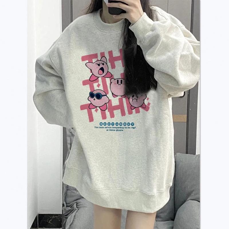 Women's Pure Cotton Hoodie - Thin Round Neck, Plus Velvet, Lazy Style, Loose Fit, Long Sleeve, Trendy for Spring, Autumn, Winter 2025 Collection