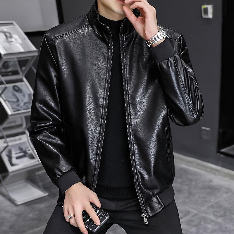 New Autumn and Winter Leather Men's Leather Jacket Plus Cashmere Casual Coat Korean Version Trend Slim Handsome Youth Spring and Autumn
