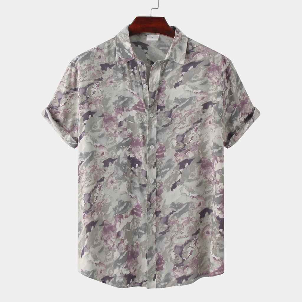 Новая летняя мужская рубашка с короткими рукавами и гавайским принтом больших размеров