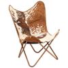 Leather Butterfly Chair Brown and White Genuine Goat Real Leather Cover Arm Chai