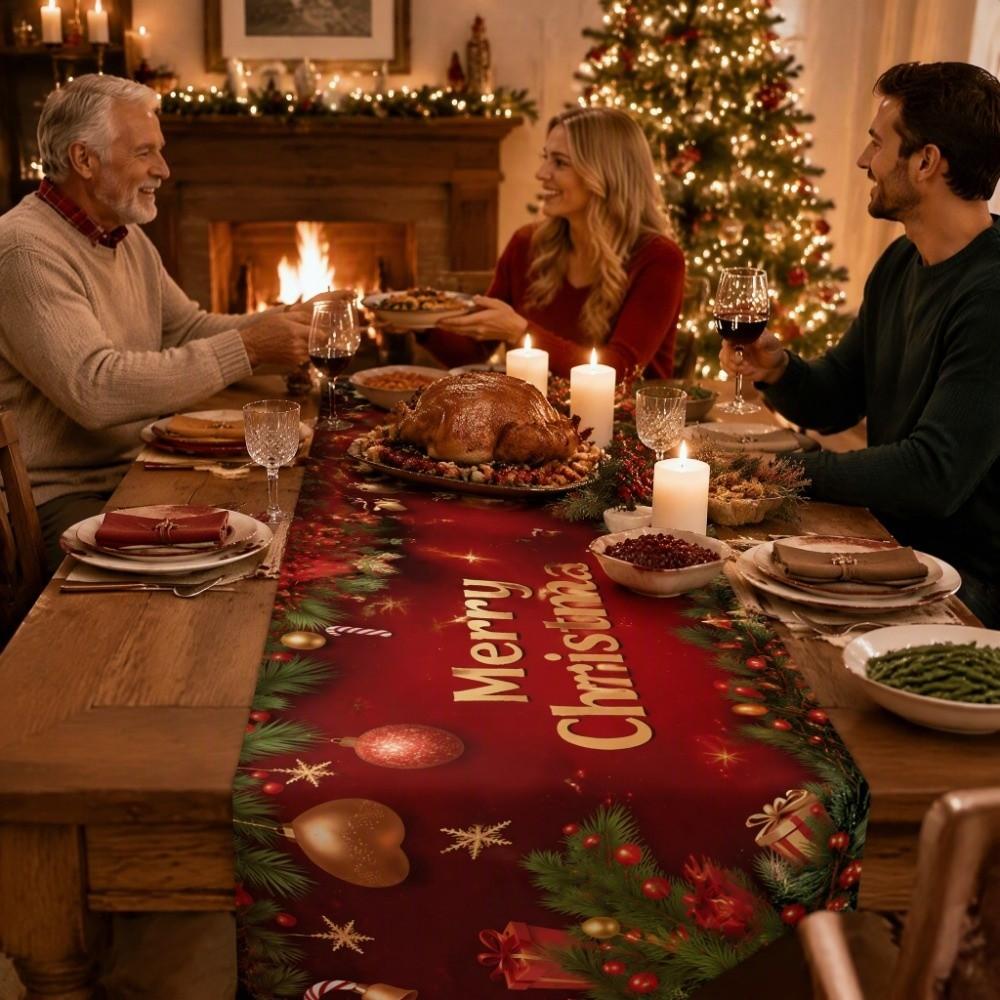 Soft Fabric Christmas Tablecloth Vintage Printed Xmas Table Flag Christmas Table Runner Christmas