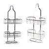 Shower Caddy Hanging Over Head Iron Bathroom Organizer Shelves with Soap Holder 2 Hooks for Towels Sponge Silver