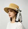 French hat summer visor elegant polka dot streamer pearl flat top hat travel small fresh