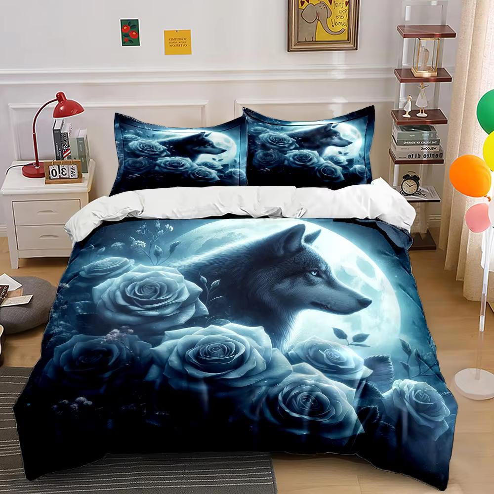 Wolf And Rose Print Duvet Cover Queen King Sports Lover Bedding Set Adult Kids Room Decor 3 Pcs With 2 Pillowcases No Quilt