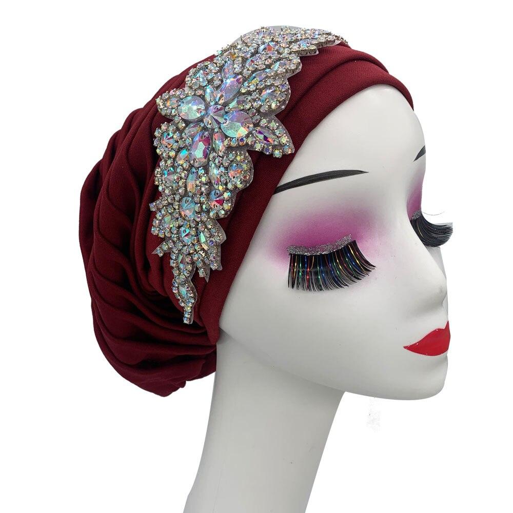 Женская плиссированная шляпа-тюрбан со стразами