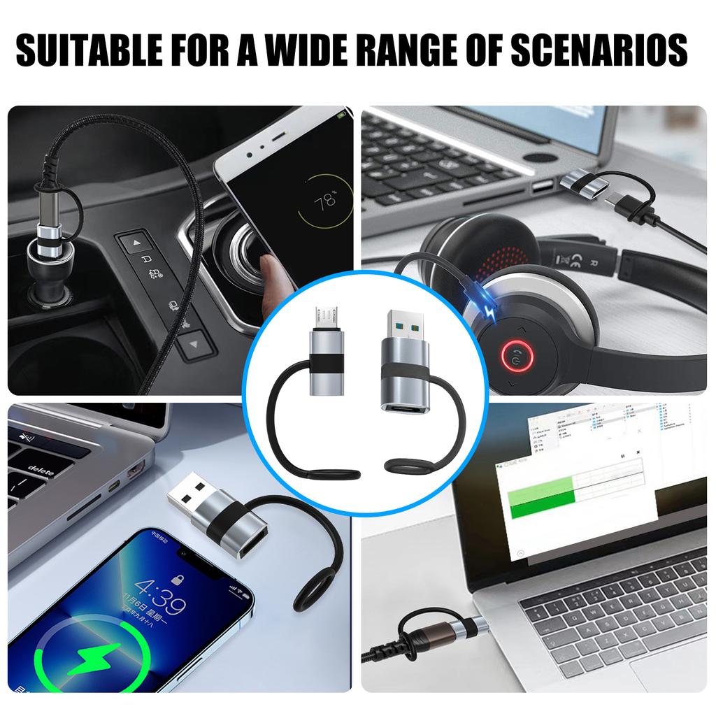 Адаптер-конвертер Micro USB/USB3.0 A Male to USB C Female с поддержкой быстрой зарядки и передачи данных с защитой от потери