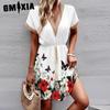 Women's Fashion Summer Spring Floral Print Short Sleeve V-Neck Casual Dresses
