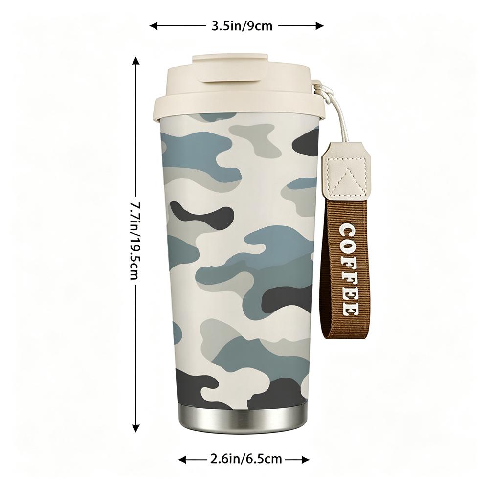 Blue Camouflage Pattern Stainless Steel Insulated Coffee Tumbler Vacuum Thermal Travel Mug Reusable Leakproof Cup for Commute Office Outdoor Sport