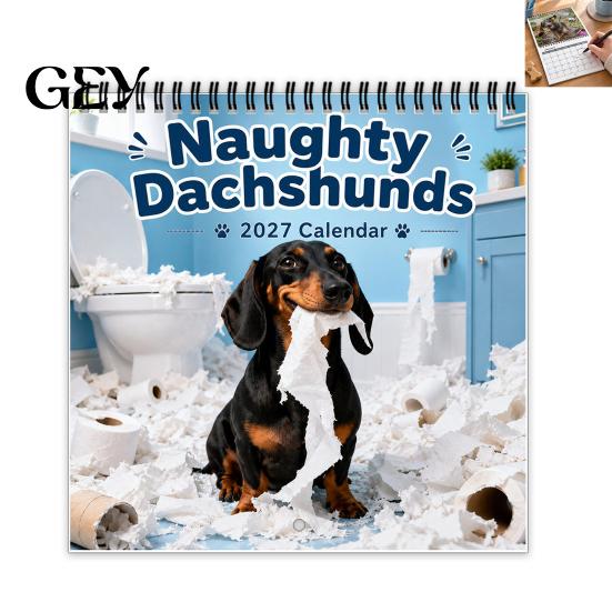 Home Wall Decoration Naughty Dachshunds Calendar 2027, Funny Sausage Dog 12-Month Calendar, Hilarious Pet Desk Monthly Planner for Office, Novelty