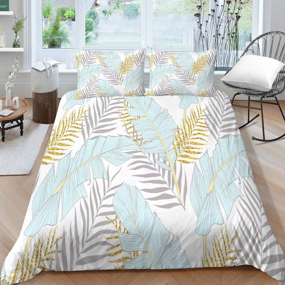 Family Bedding Single Double Bed Full Size Plant Printing Series Bedding Leaf Pattern Pillowcase and Quilt Cover Washable Home Decoration