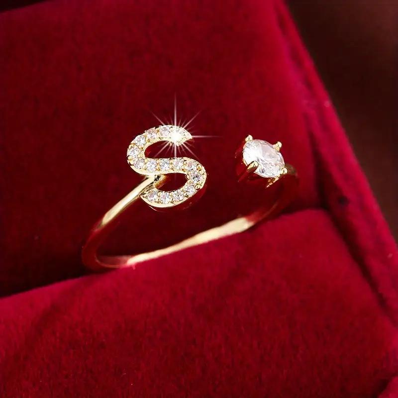 Модное женское кольцо с 26 английскими буквами, микро-set циркон, медное покрытие 14K, открытое простое кольцо