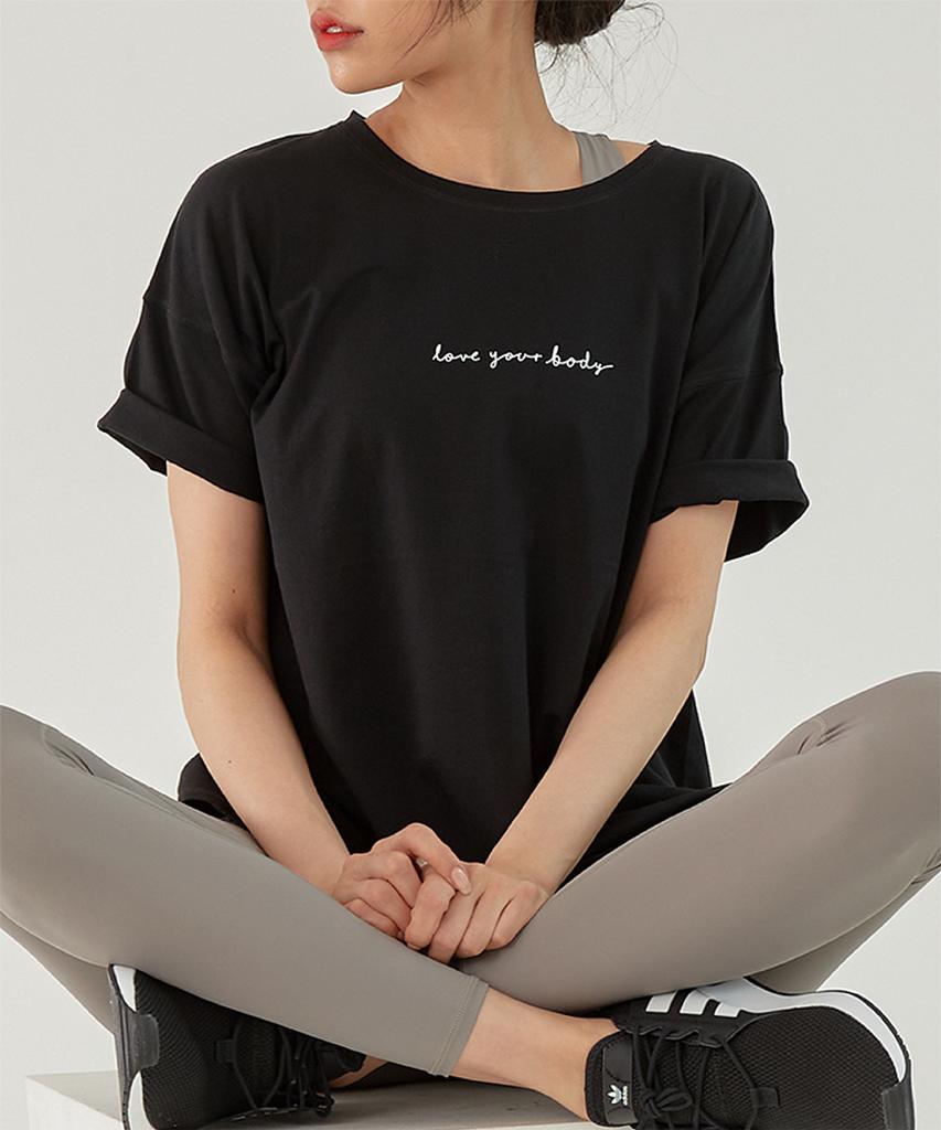 LOVEYOURBODY Хлопок Пима Логотип Свободная футболка с коротким рукавом (черный)