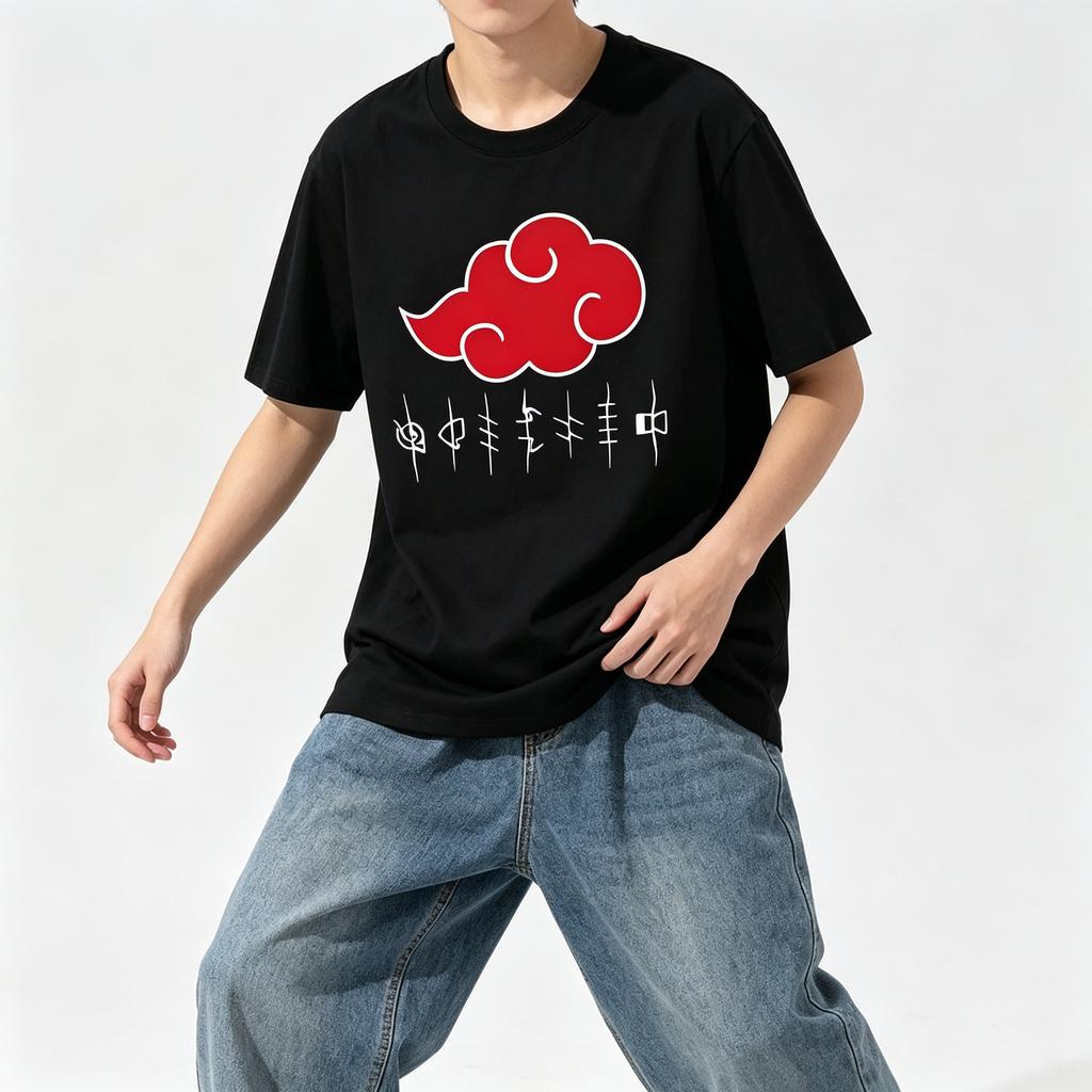 Men Women T Shirt Women Tee Boys Girls Top Adults Children Parent Child Cotton kid Tshirts Naruto Akatsuki Red Cloud Anime Tee