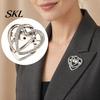Love Heart Brooch Double Layered Brooch, Rhinestone Lapel Pin for Men Women, Decorative Badge Clothes Bag Hat Scarf Suits Oxidation Resistant