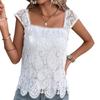 Summer Women's Vest Sleeveless Square Neck Lace Splicing Shirt Top