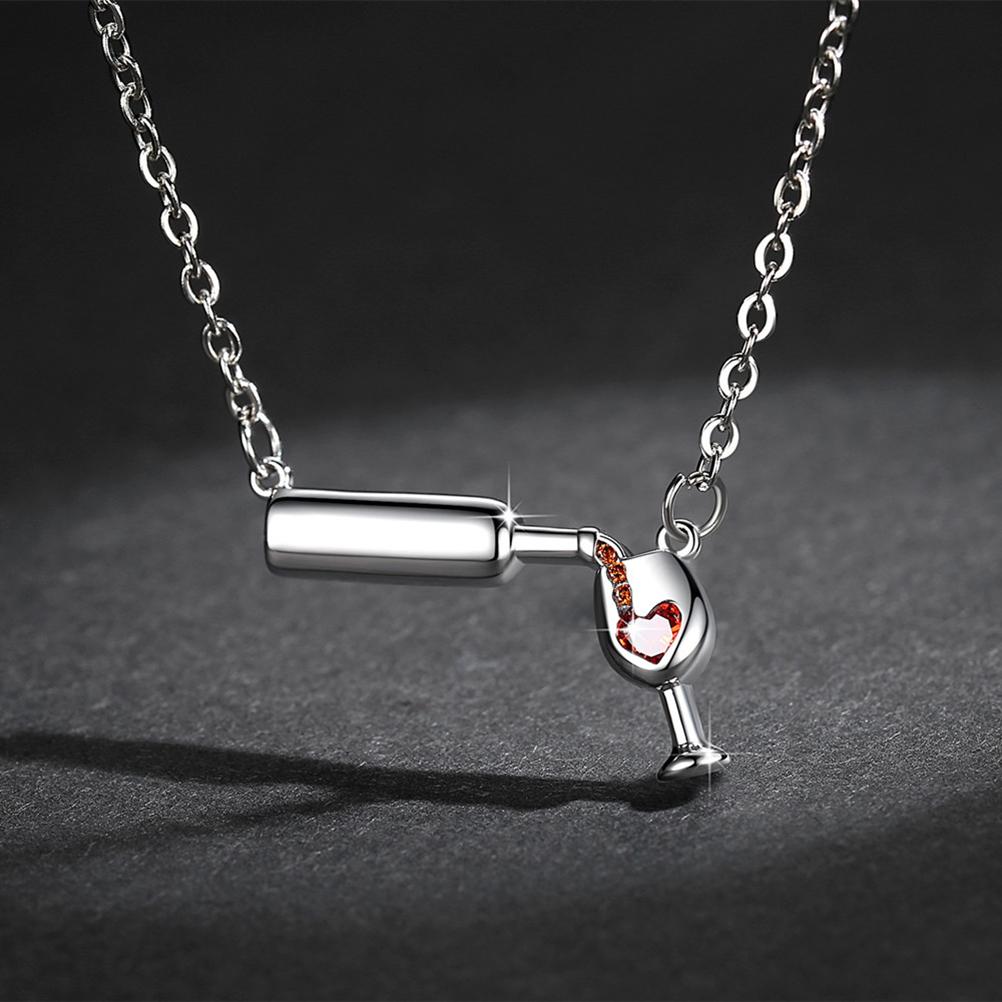Wine Bottle and Glass Necklace Wine Cup Necklace Shiny Ladies Necklace