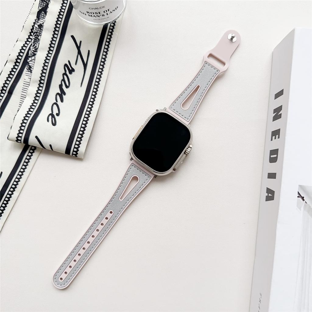 For Apple Watch Series 10 42mm / 9 8 7 41mm / SE (2023) SE (2022) SE 6 5 4 40mm / 3 2 1 38mm PU Leather+Silicone Watch Band
