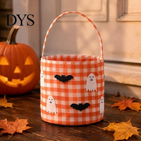 Осенний Декор Хэллоуинское Ведро, Корзина для Сладостей (Trick or Treat) для Детей Мальчиков Девочек, Клетчатое Тыквенное Party Подарочные Держатели Летучая Мышь Призрак Конфетная Сумка-Тоут с Ручкой