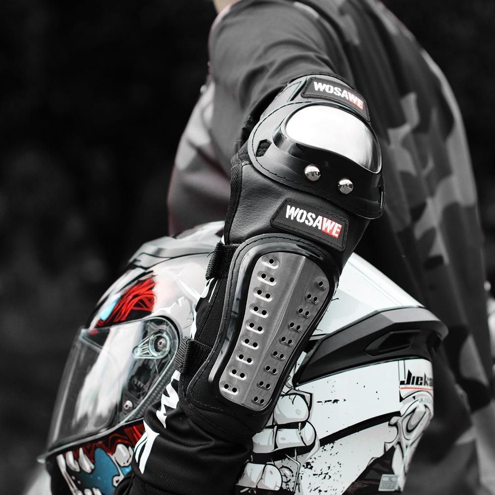 WOSAWE Motocross Racing Stainless Steel Protective Gear Motorcycle Knee Pads Knee Protector Equipment Off-road Elbow Guards
