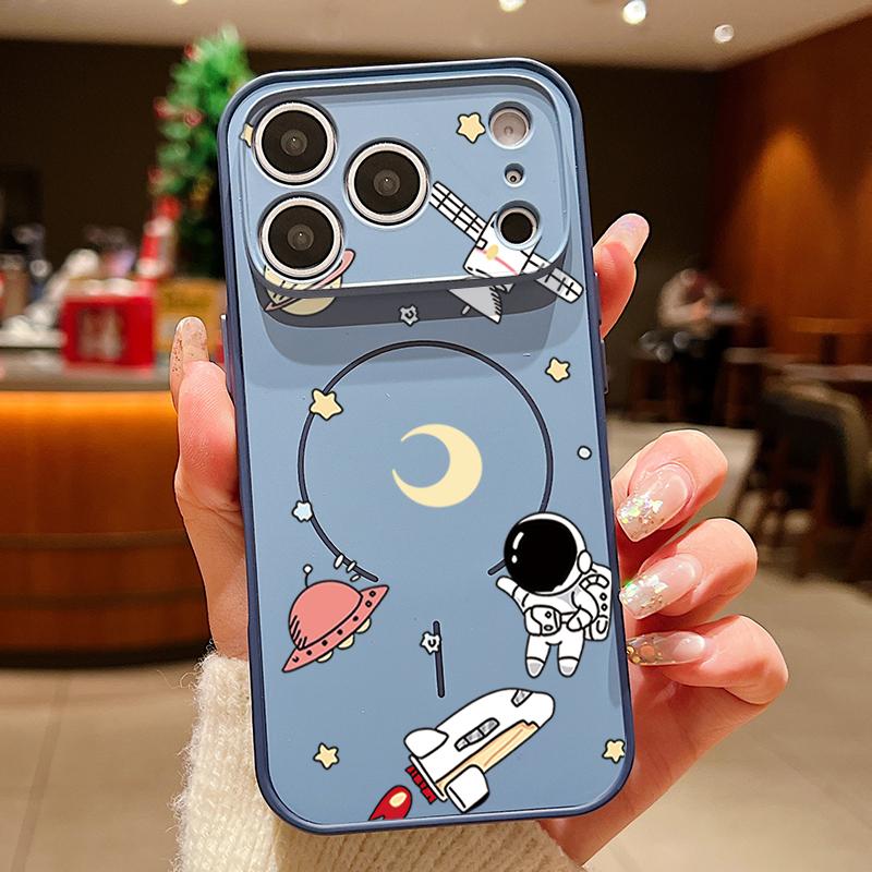 Милый мультяшный чехол-астронавт для iPhone 17 Pro Max Funda iPhone 16 15 14 13 Pro Max Магнитный для Magsafe Гибридный Тонкий Матовый Чехол