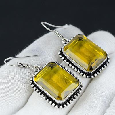 Серьги с драгоценным камнем цитрин, серьги из стерлингового серебра 925 пробы, серебряные серьги в стиле бохо, богемные серьги для подарков, женские ювелирные серьги
