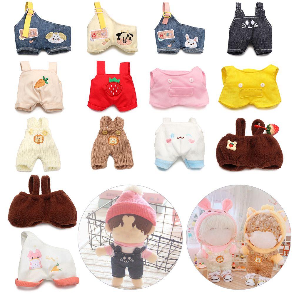 Animal Pattern Cotton Stuffed Dolls Knited Hat Mini Overalls Plush Suspender Pants Doll Clothes