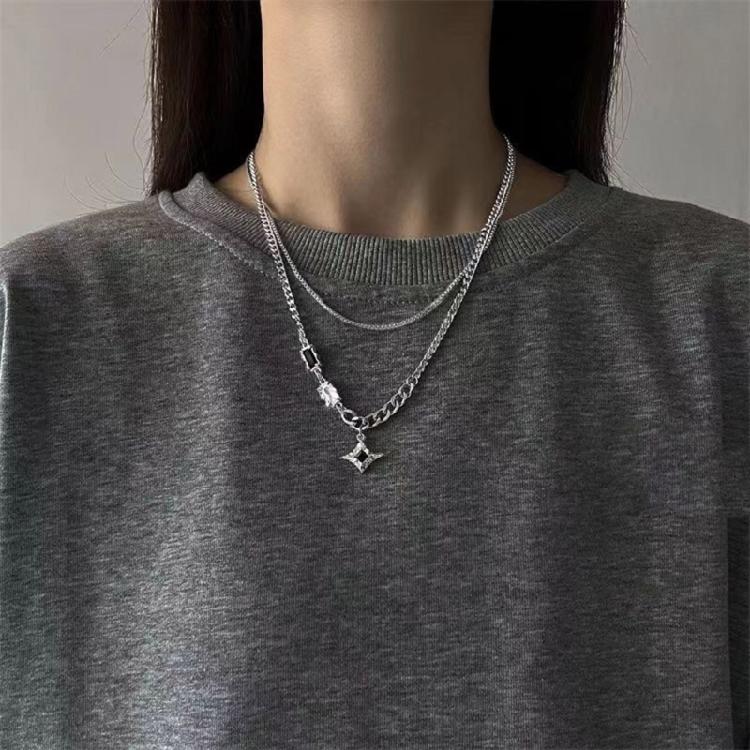 Модное Унисекс Двухслойное Ожерелье со Счастливой Звездой Дерзкий Уличный Дизайн Парные Совпадающие Украшения Прочный Сплав