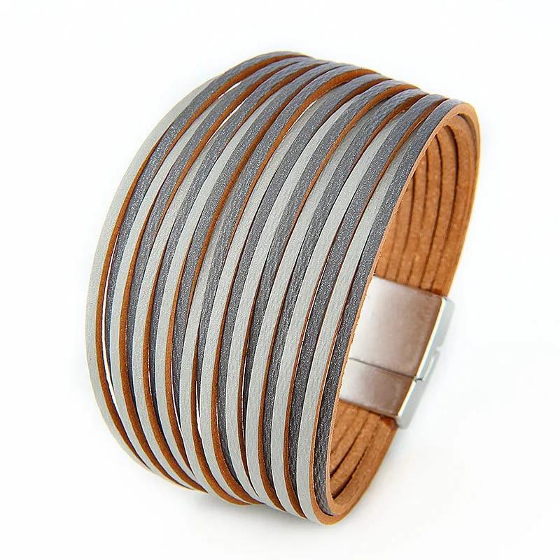 WYBU разноцветный многослойный женский браслет, кожаный браслет ручной работы для женщин, широкий браслет с магнитной пряжкой, 2021, модные ювелирные изделия