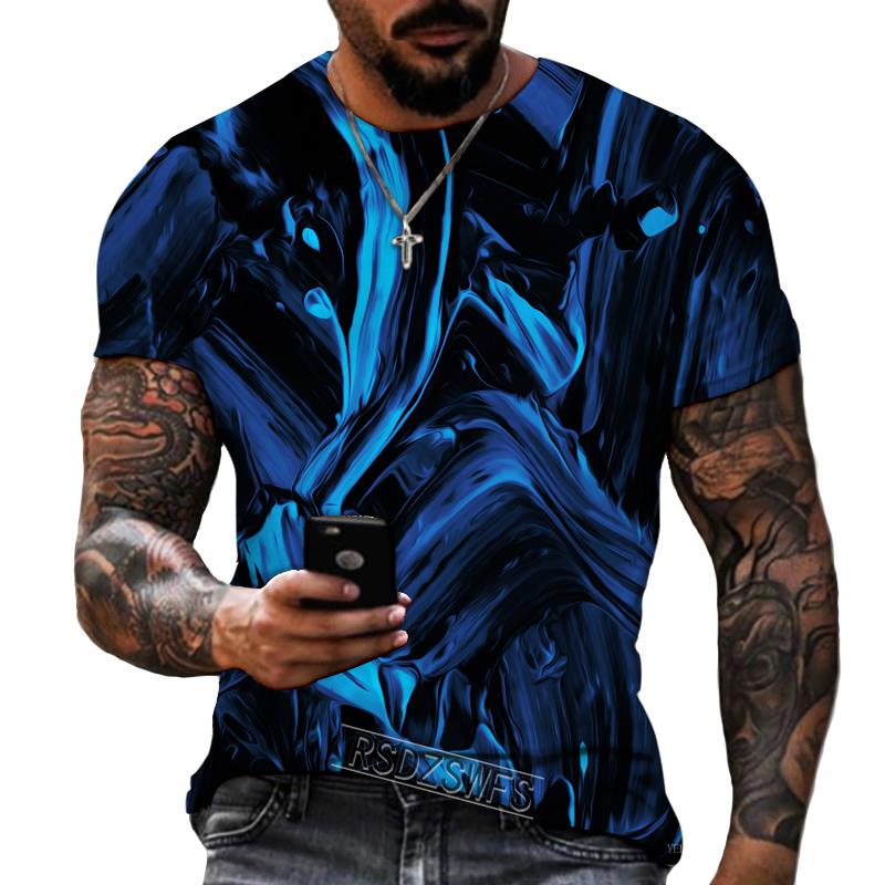 Мужская футболка синего и черного цветов с 3D принтом и круглым вырезом, лайкра и полиэстер, повседневная брендовая одежда больших размеров