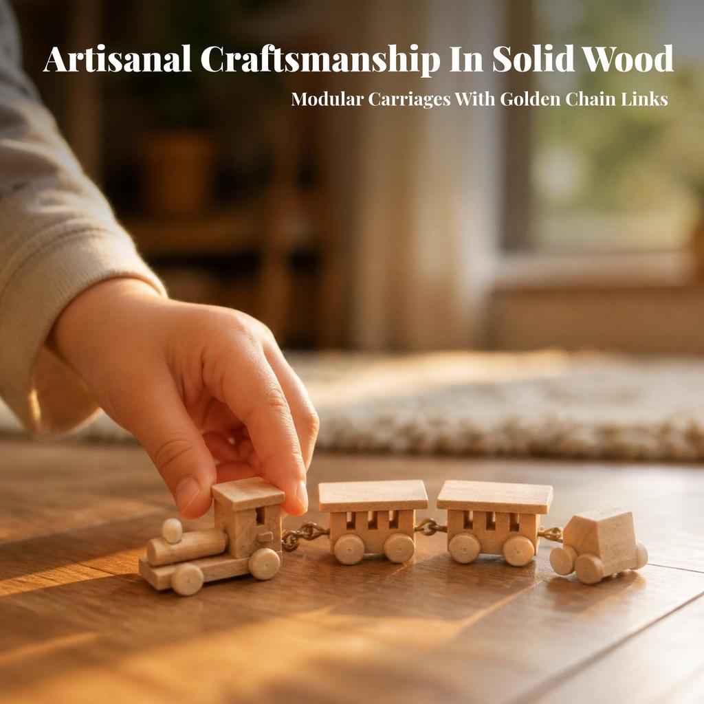 Miniature Wooden Train with Carriages Space-Saving Set