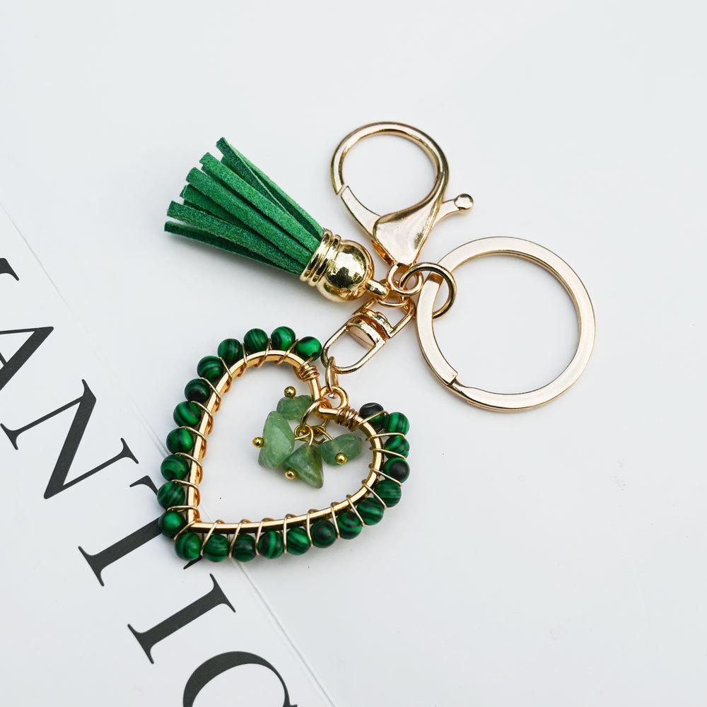Natural stone keychain, bag pendant, bohemian style, creative decoration, heart-shaped jewelry