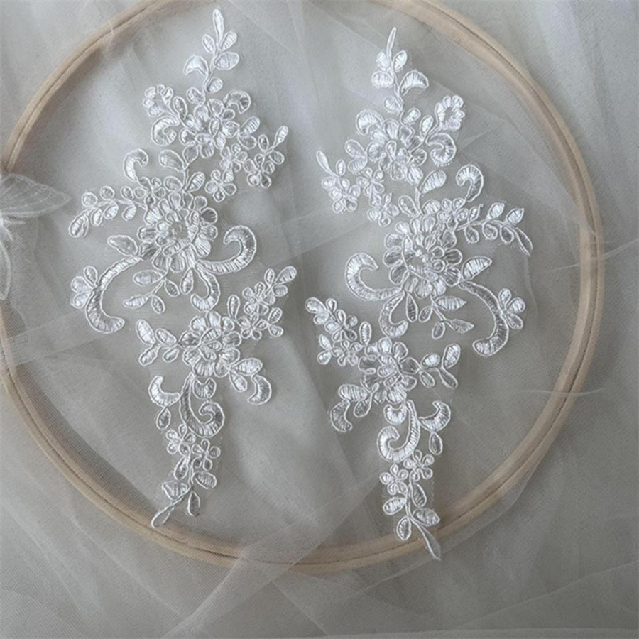 1 Pair Flower Sew On Lace Patches Embroidery Applique Repair For Wedding Dresses 23*10cm