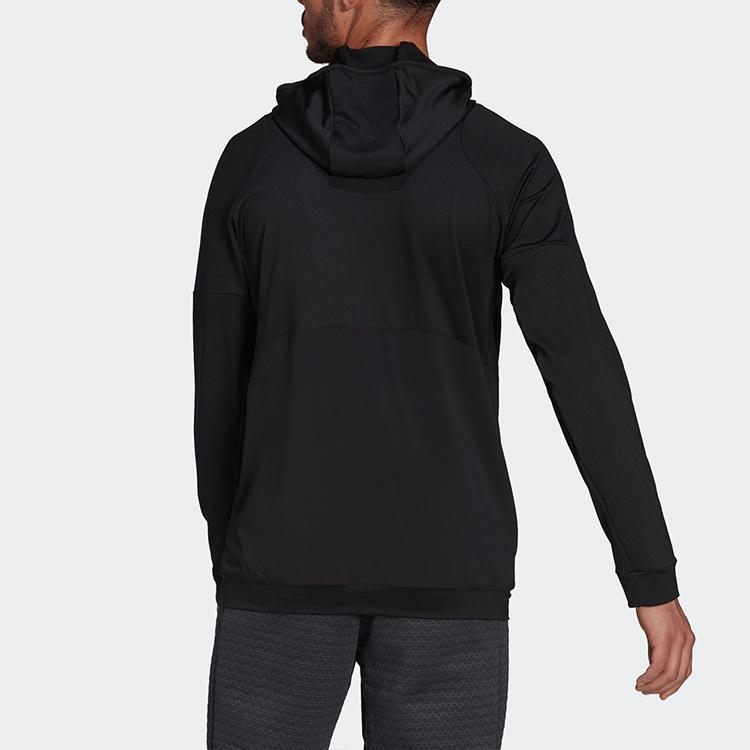 Adidas Solid Color Sports Fitness Hooded Jacket Men Outerwear Black HC4214