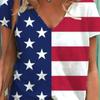 2022 Women's T-Shirts American Flag Print V-Neck Clothing Women's Fashion Tops Short Sleeves Sports T-Shirt Streetwear New Falls