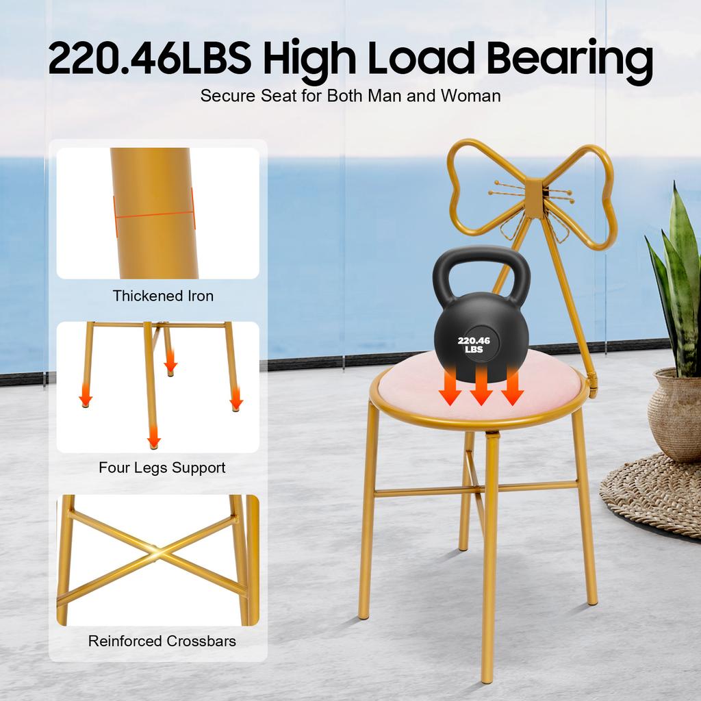 Light Pink Butterfly Backrest Chair, Girly Style Iron Desk Chair with Soft Cushion for Bedroom, Living Room, Cafe