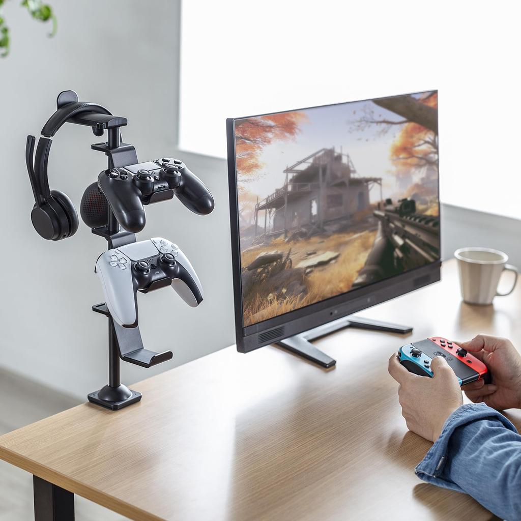 Sanwa Supply Подставка для игрового контроллера с зажимом для наушников (С держателем/черный) JY-STN2BK