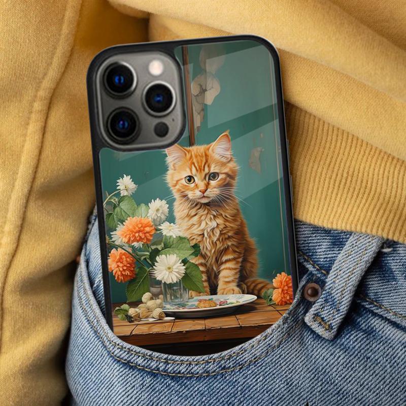 Милый рисунок кошки Мягкий чехол для телефона для iPhone 17 Air 16e Pro max 15 Pro 13 14 Plus 11 12 MagSafe Магнитный Coque