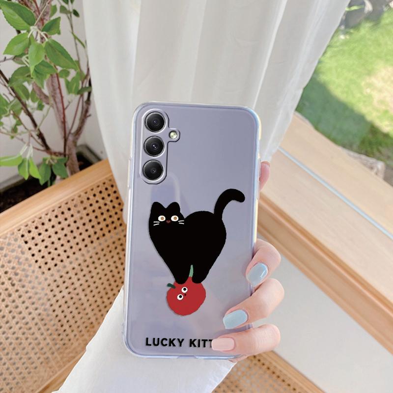 Cute Cat Patterned Soft Silicone Clear Case For Xiaomi Redmi 13C Note 13 Pro Samsung A55 A54 A34 S24 M35 iPhone 15 Camera Protective Shockproof Cover