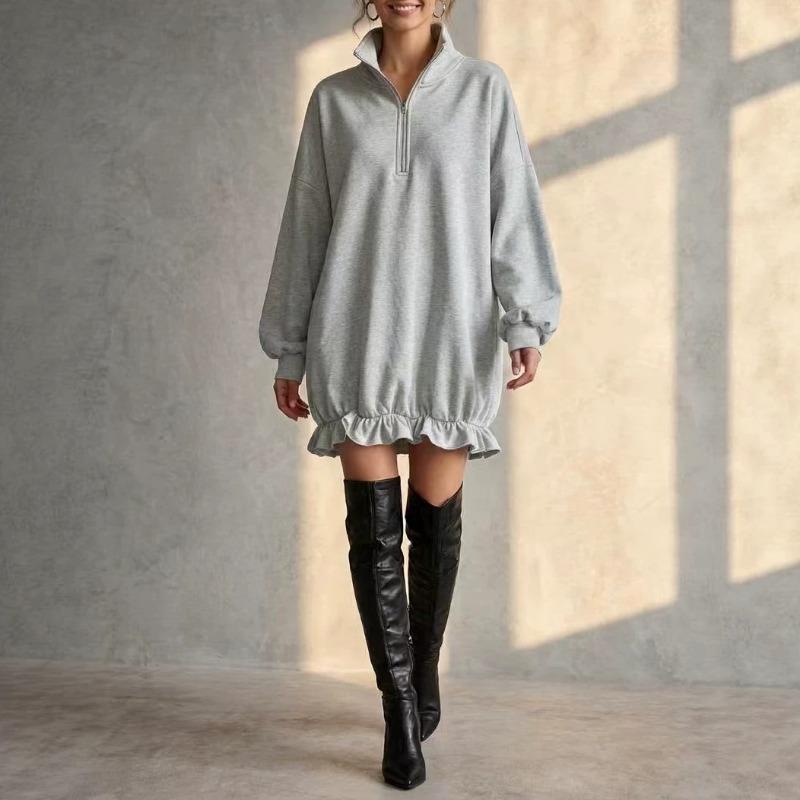 Women S Fashion High Neck Zip Loose Fit Long Sleeve Sweatshirt
