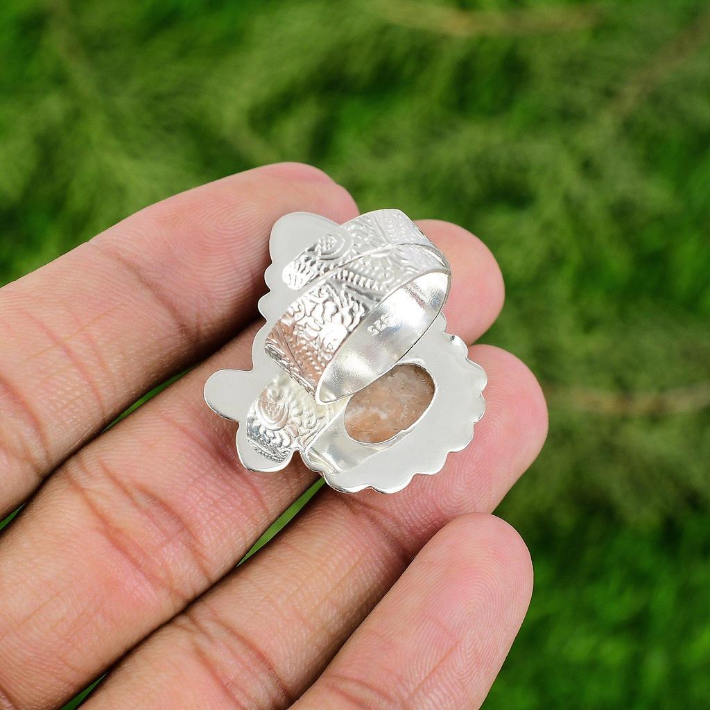 Natural Scolecite Gemstone 925 Sterling Silver Promise Adjustable Ring For Girls