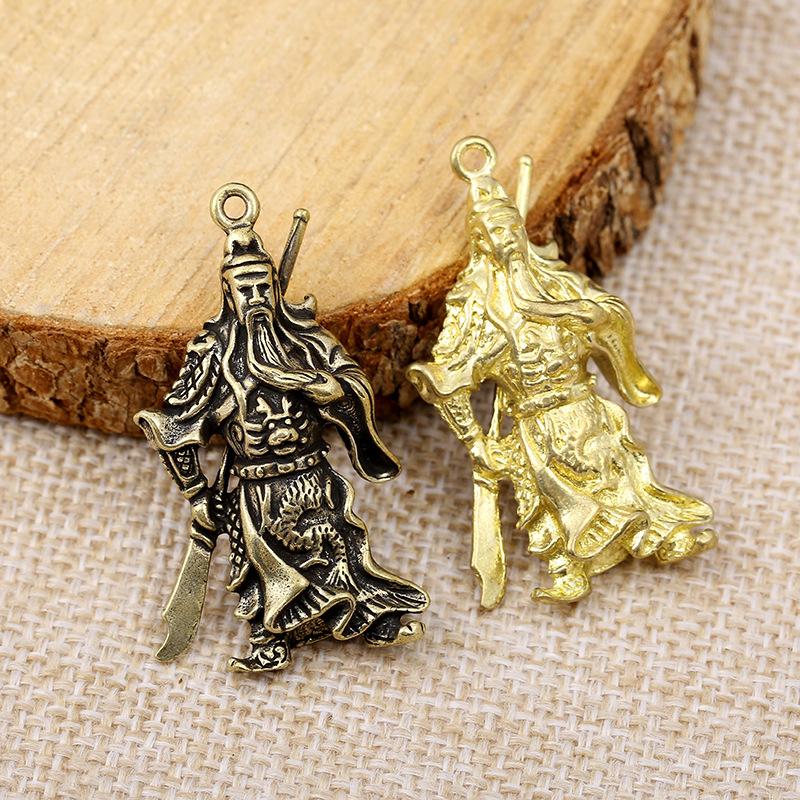 Antique Brass Guan Gong Ornament, Car Keychain Pendant, Home Brass Threshold Pendant Accessories