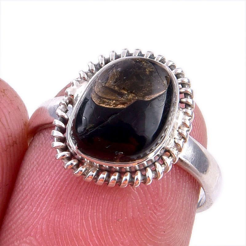 Натуральный Черный Медный Турмалин Камень 925 Проба Серебро Кольцо Р.6 U7L40
