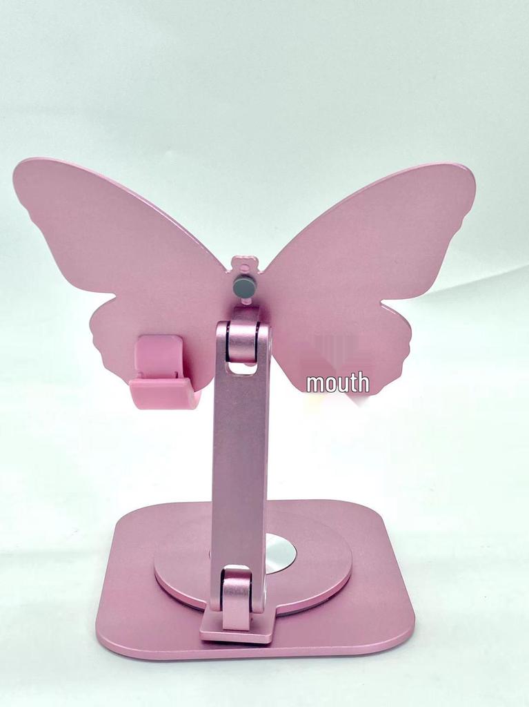 Rotating Cartoon Girl Phone Holder - Pink Butterfly Ornament & Tablet Stand