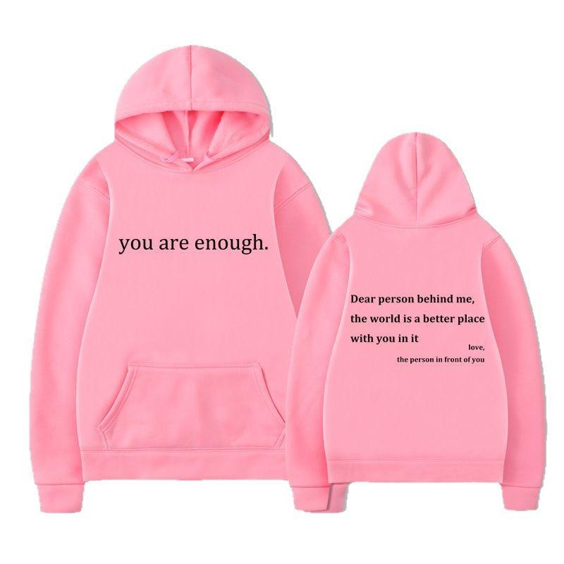 Новый принт YOU ARE ENOUGH Худи Осень Повседневный Мужской Худи Винтажный Унисекс Пуловер Графический Худи Топы Одежда Оверсайз