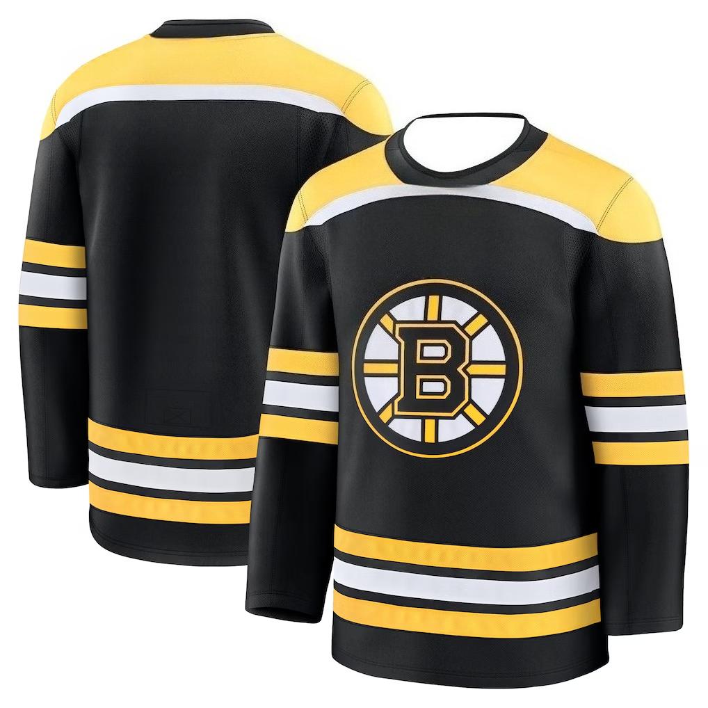 Unisex Hockey Jersey - Black with Yellow/White Accents Classic "B" Logo Iconic Striped Design Athletic Jersey 3d HD Prints