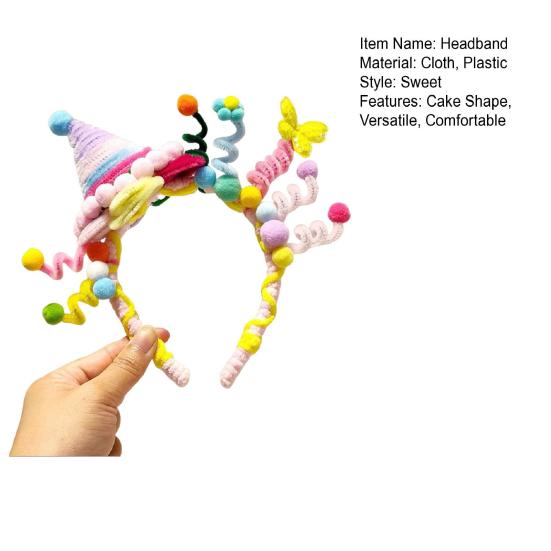 Soft Fabric Velvet Headband Birthday Series Cake Decor Bright Color Hair Hoop Hand-Crafted Hair Accessory