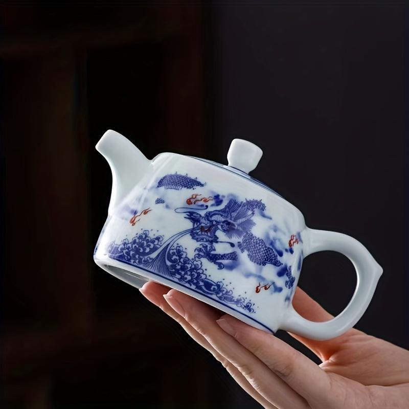 Синий и белый фарфоровый чайник Керамический чайник Чайник для приготовления чая Чайный сервиз кунг-фу Один горшок Чайная чашка - Чайный сервиз кунг-фу ручной работы для чая и кофе E