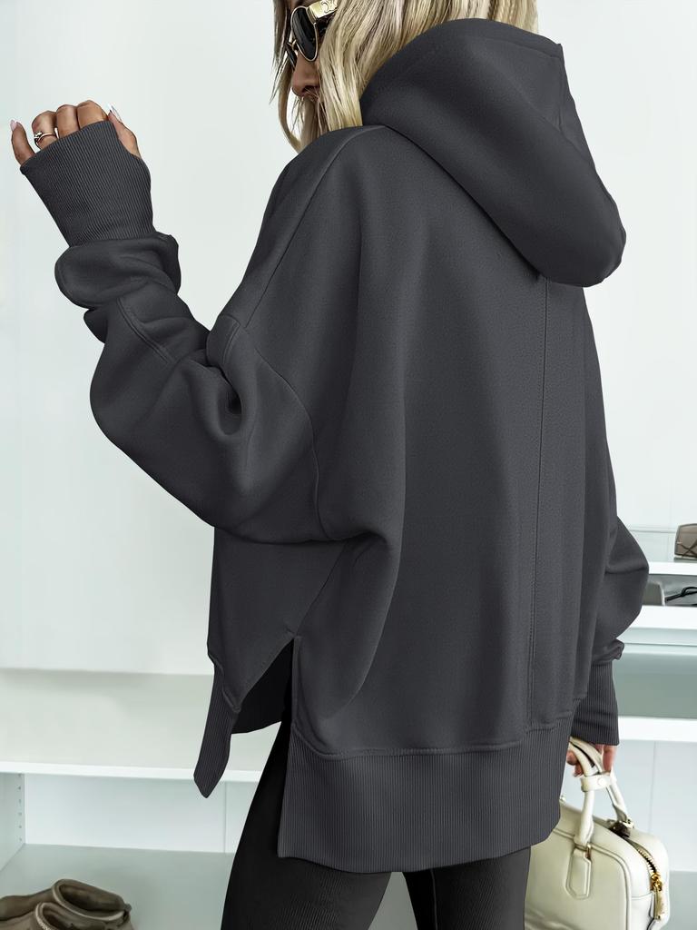 Женская модная однотонная толстовка с капюшоном и длинными рукавами в спортивном повседневном стиле